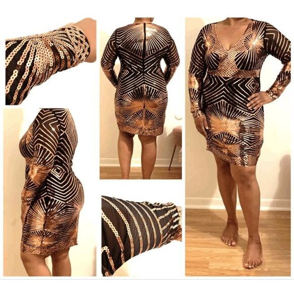 ✨ Art Deco Flapper Great Gatsby Roaring 1920s Retro Gold Sequin Dress SIZE M NWT - Picture 9 of 11